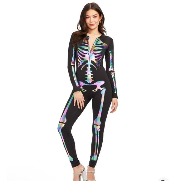 Tipsy Elves Women's Iridescent Skeleton Bodysuit Costume Jumpsuit Size S - Picture 1 of 6